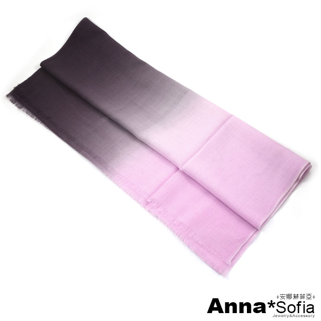 AnnaSofia 漸層紛色 薄款純羊毛長圍巾(粉深紫)