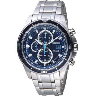 CITIZEN 星辰 光動能超級鈦競速賽車計時腕錶(CA0349-51L)-藍/43mm