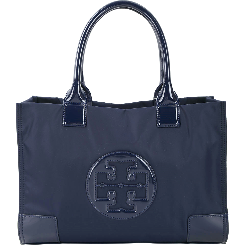 TORY BURCH Ella 漆皮拼接尼龍托特包(迷你/深藍色)