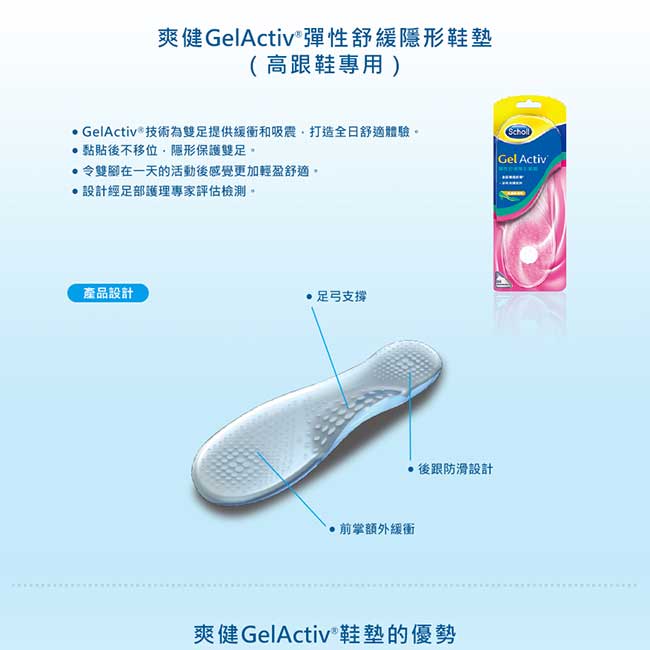 Scholl 爽健-Gel Activ 彈性舒緩隱形鞋墊(高跟鞋專用）