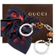 GUCCI 咖啡色竹節造型雙環鑰匙圈+橘色花卉絲巾 product thumbnail 1