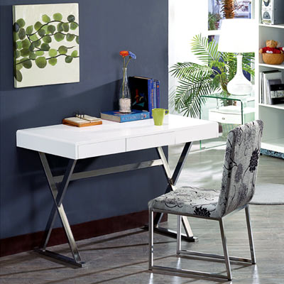 Home Style 喬莉亞4尺三抽白鋼烤書桌椅組