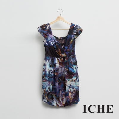 ICHE 衣哲 時尚抽象印花拼接蕾絲造型禮服洋裝