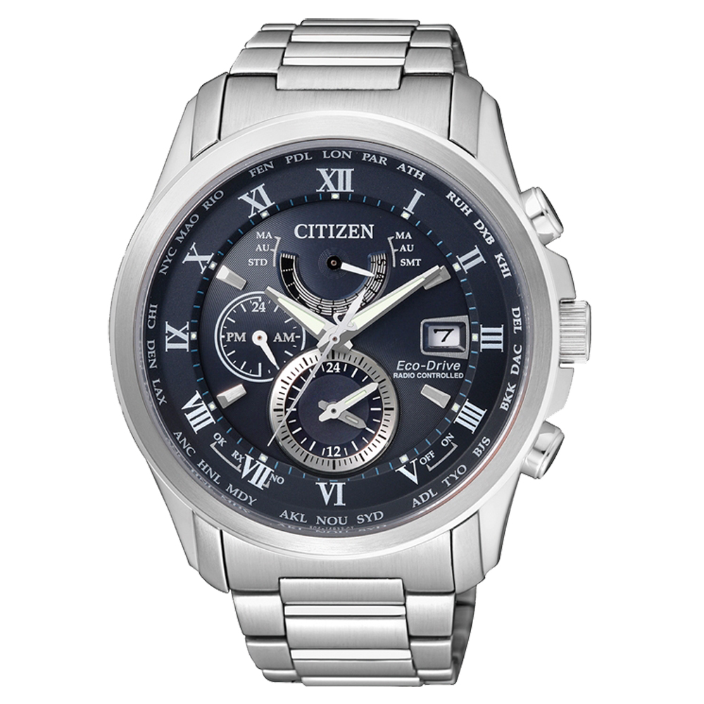 CITIZEN 光動能紳士風五局電波錶(AT9080-57L)-43mm