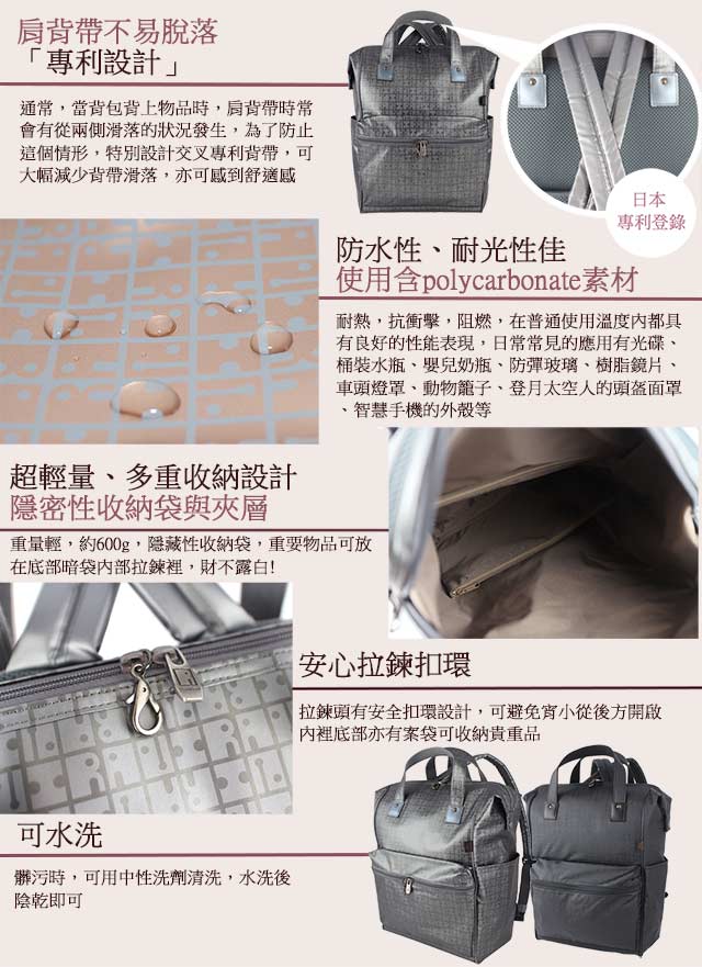 YAMATOYA RaviRavi 防水輕材質系方型後背包(玫瑰金/大)