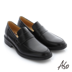 A.S.O 學生鞋 真皮素面直套式通勤鞋 黑軟皮