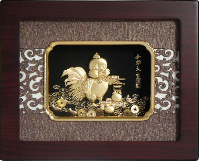 金箔畫 純金 金雞大吉20x25cm