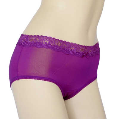 三角褲 100%蠶絲法式蕾絲中腰內褲2件組M-XL(紫) Seraphic