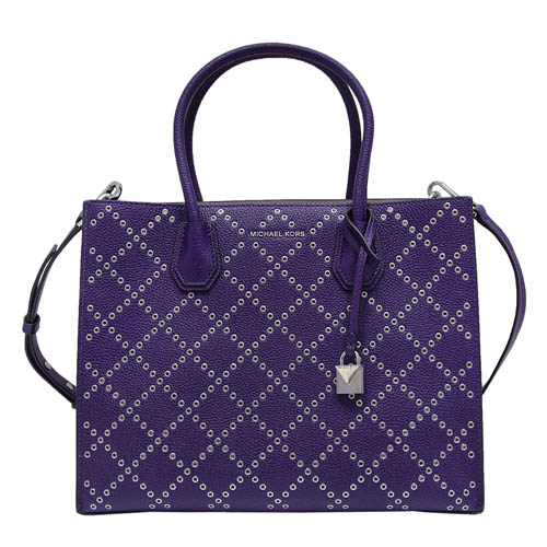 MICHAEL KORS MERCER 圓環拼貼菱格牛皮手提/斜背包-鳶尾花紫(大)