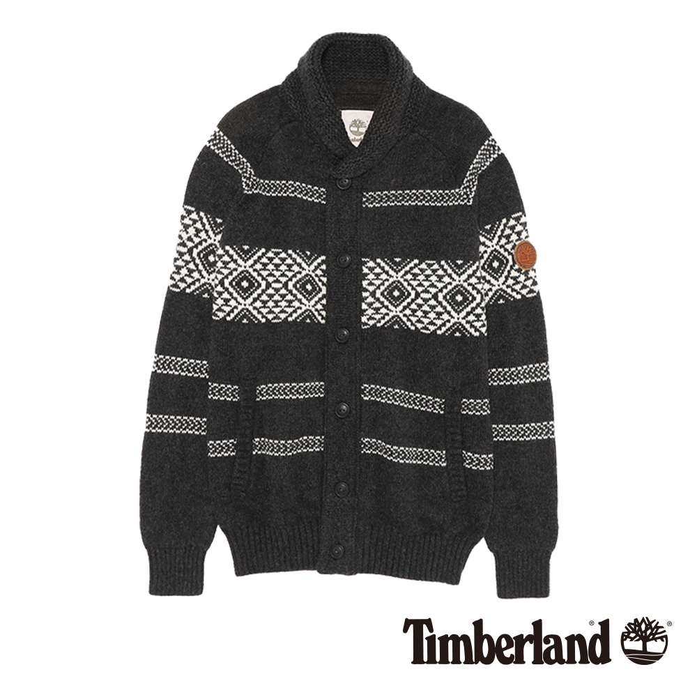 Timberland 男款麻灰色幾何圖騰針織外套