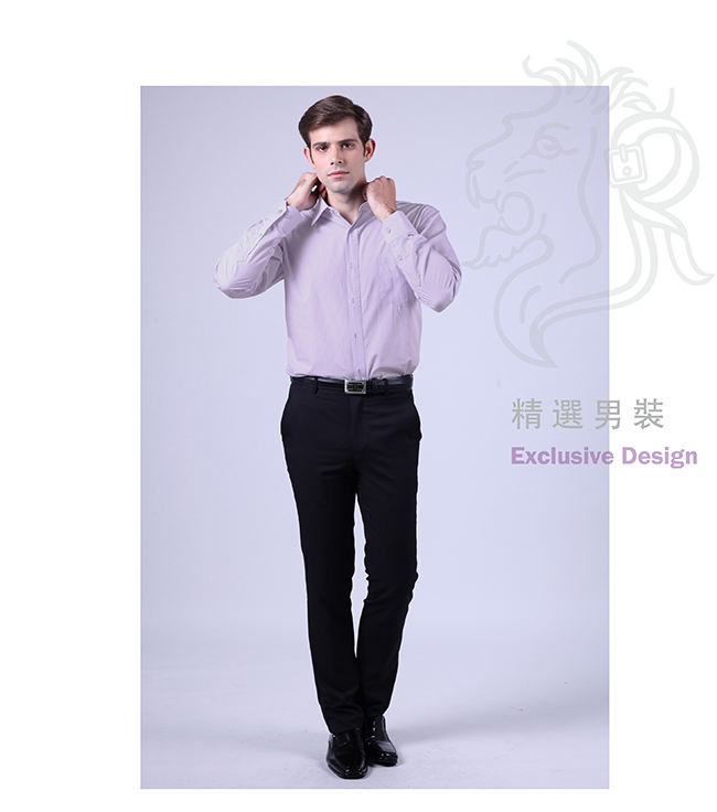 ROBERTA諾貝達 台灣製 紳仕型男 緹花條紋長袖襯衫 紫色