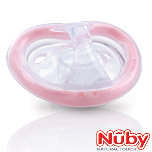 Nuby 矽膠伸縮型安撫奶嘴(附蓋)(6-12m)粉紅