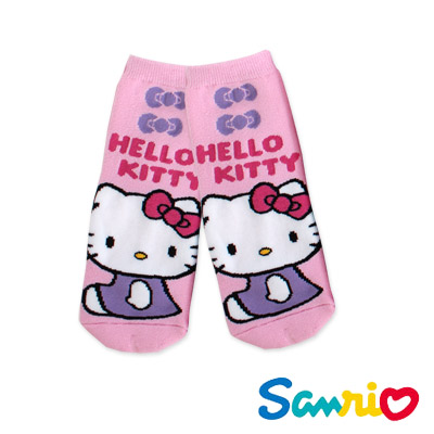 Hello Kitty凱蒂貓-蝴蝶結長毛巾直板襪(粉紫)