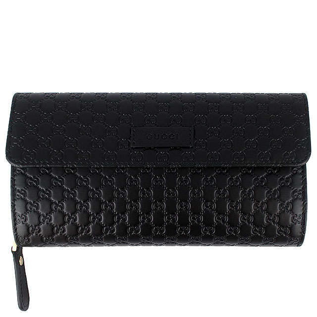 GUCCI Guccissima 黑色厚質真皮壓紋押蓋拉鍊長夾
