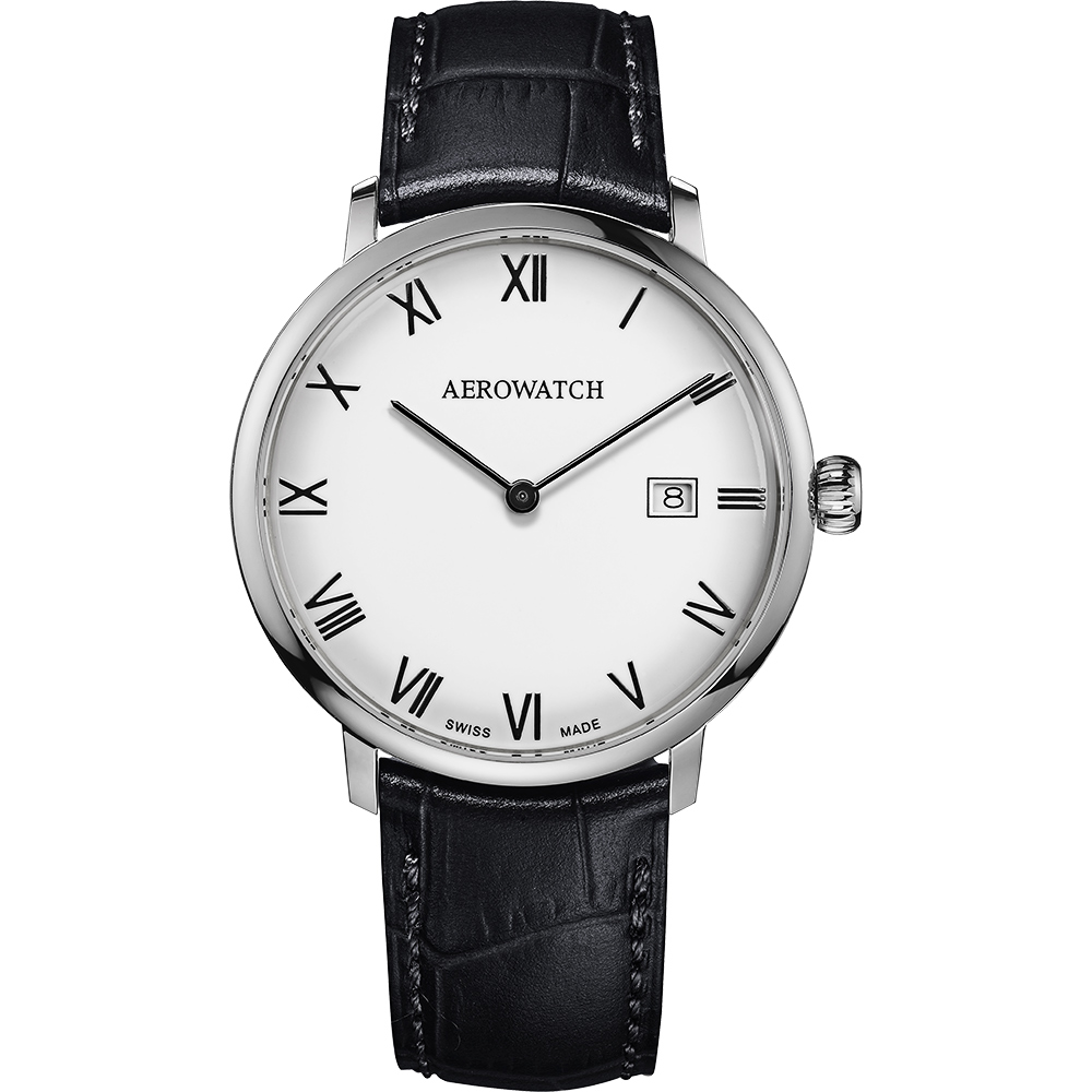 AEROWATCH Heritage系列尊爵時尚石英腕錶-白x黑/40mm