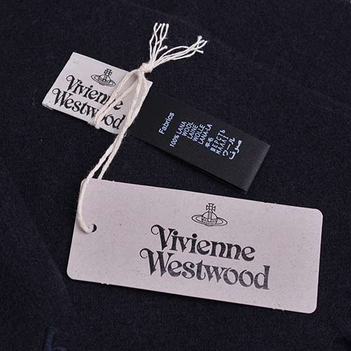 Vivienne Westwood 長版刺繡行星LOGO羊毛圍巾(深藍)