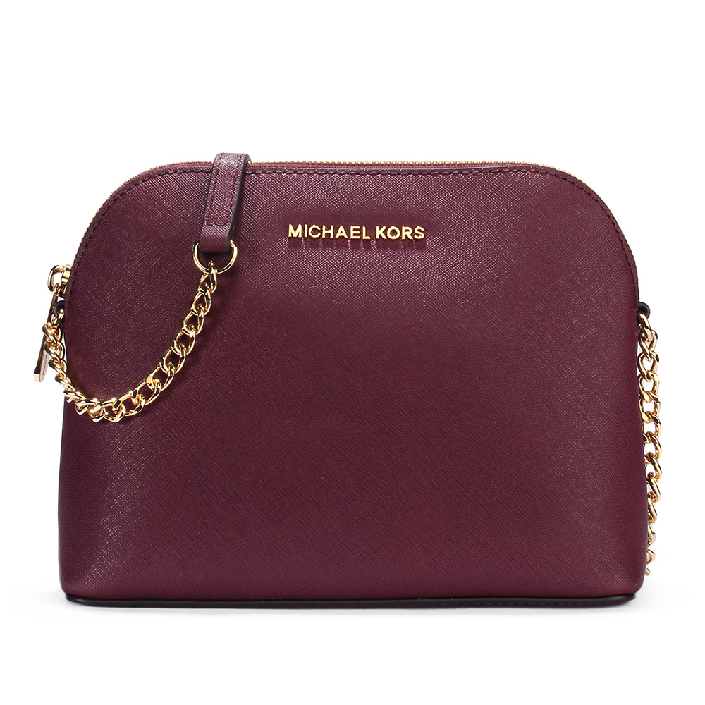 MICHAEL KORS Cindy防刮皮革金鏈斜背包-梅紅色