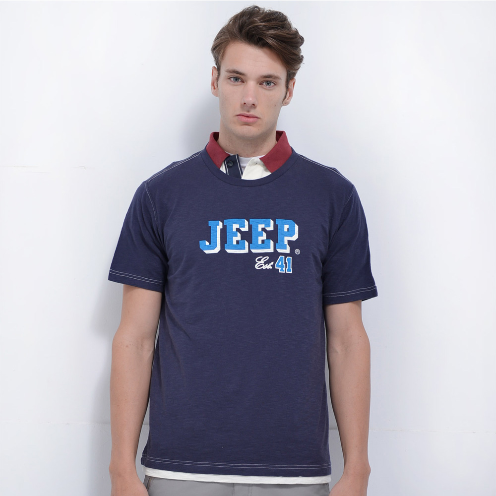 Jeep 簡約文字圖騰T恤-藍色