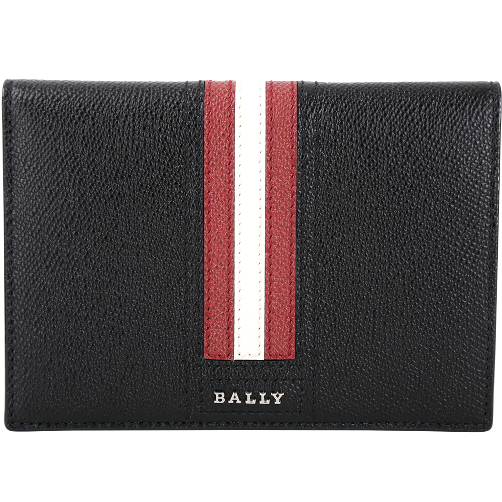 BALLY TALKNIS 防刮牛皮條紋飾萬用護照夾(黑色)