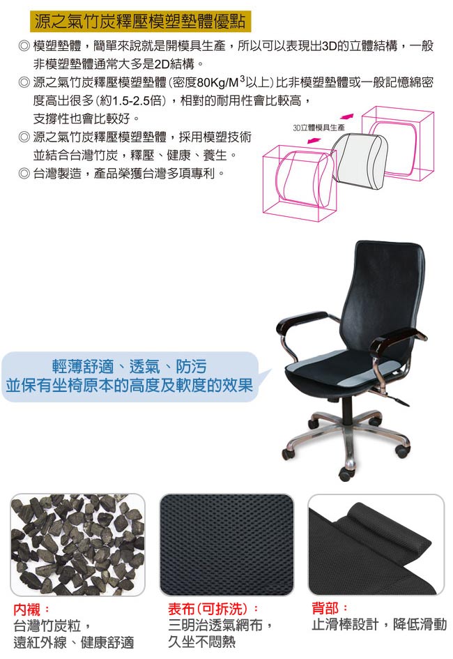 源之氣 竹炭護腰墊/三色可選 RM-9406