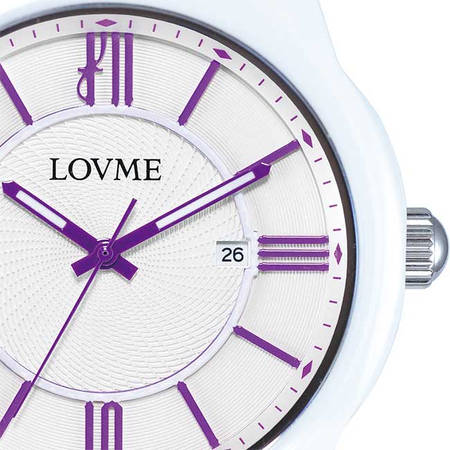 LOVME 羅馬戀人陶瓷時尚腕錶-白x紫刻度/44mm