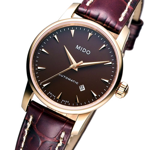 MIDO Baroncelli Lady 雅緻機械女錶-玫塊金框/咖啡/29mm