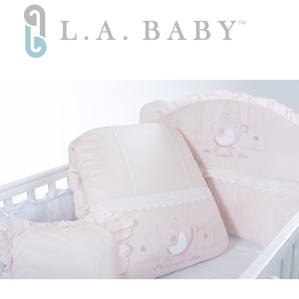 【美國 L.A. Baby】金典米蘭堡純棉七件式寢具組（M）( 粉色)