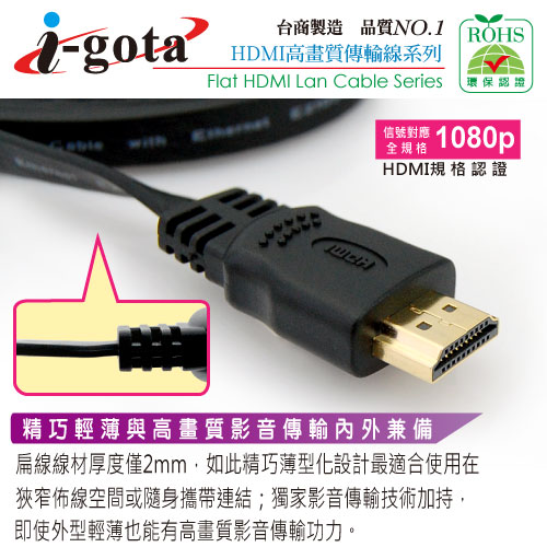 i-gota 極致超薄HDMI1.4版數位影音傳輸線2M
