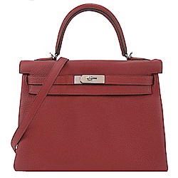 HERMES Kelly TG牛皮皮革手提/肩背凱莉包(32CM/K1褐紫紅/銀釦)