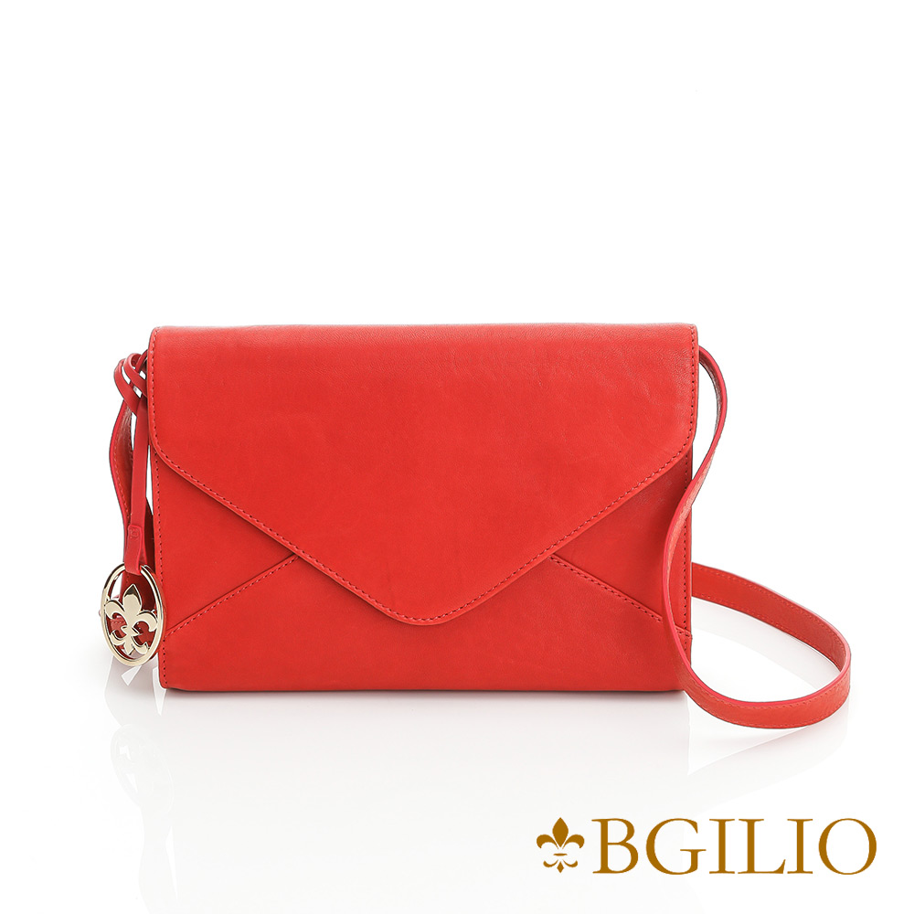 義大利BGilio-水洗羊皮典雅信封型手拿包-紅色1950.001B-01