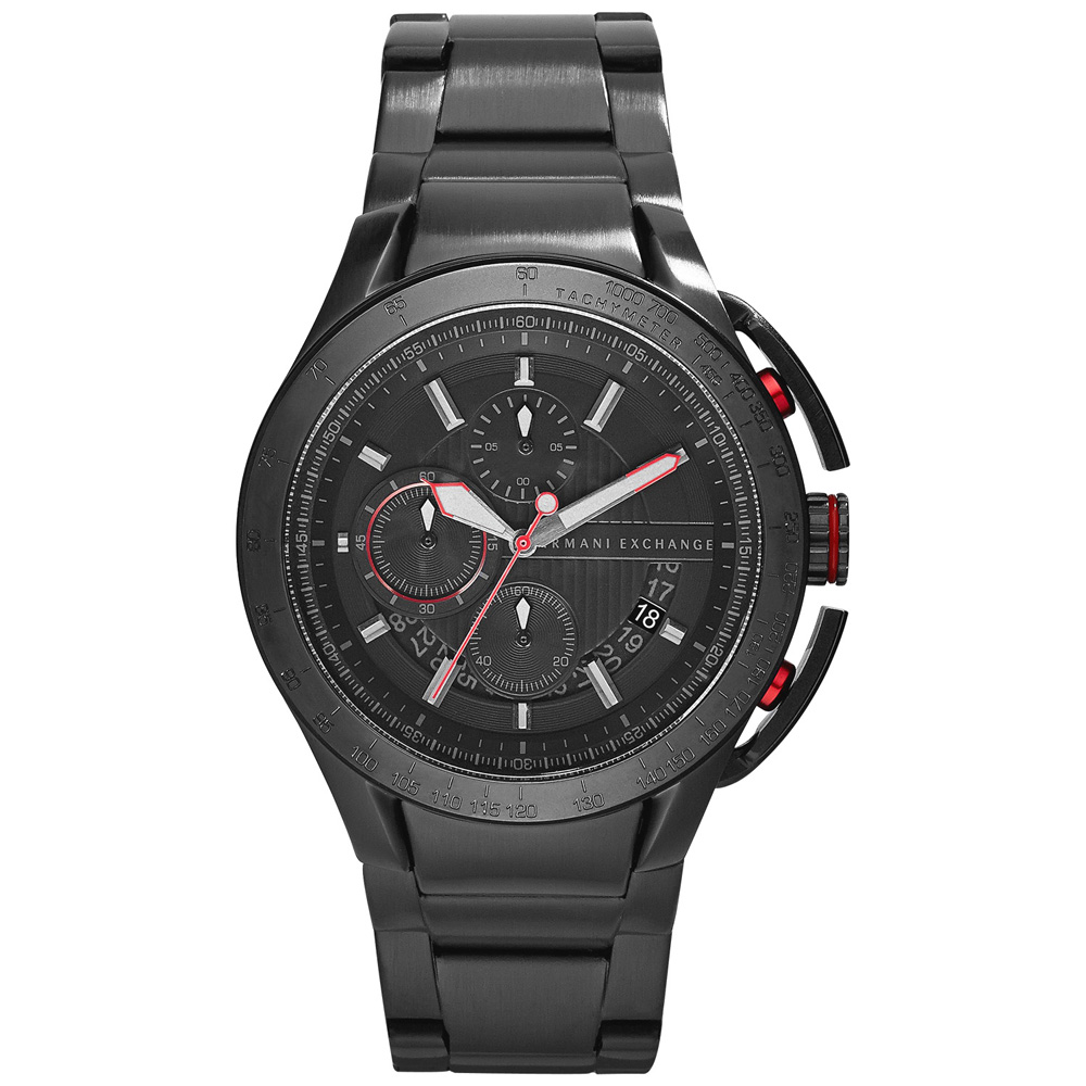 A│X Armani Exchange 品味醞釀時尚鋼帶腕錶--IP黑/45mm