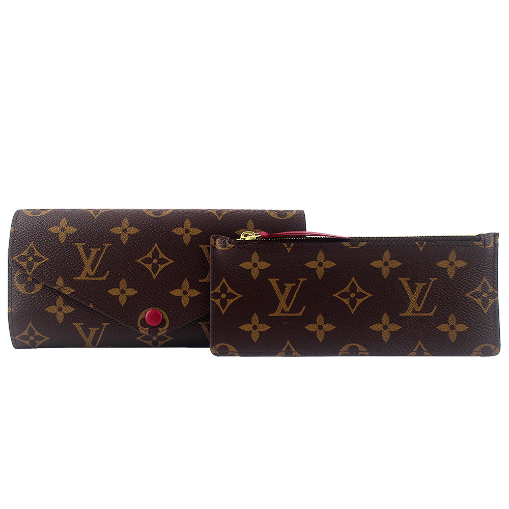 LV M60708 Monogram經典LV花紋壓扣子母長夾(紫色)