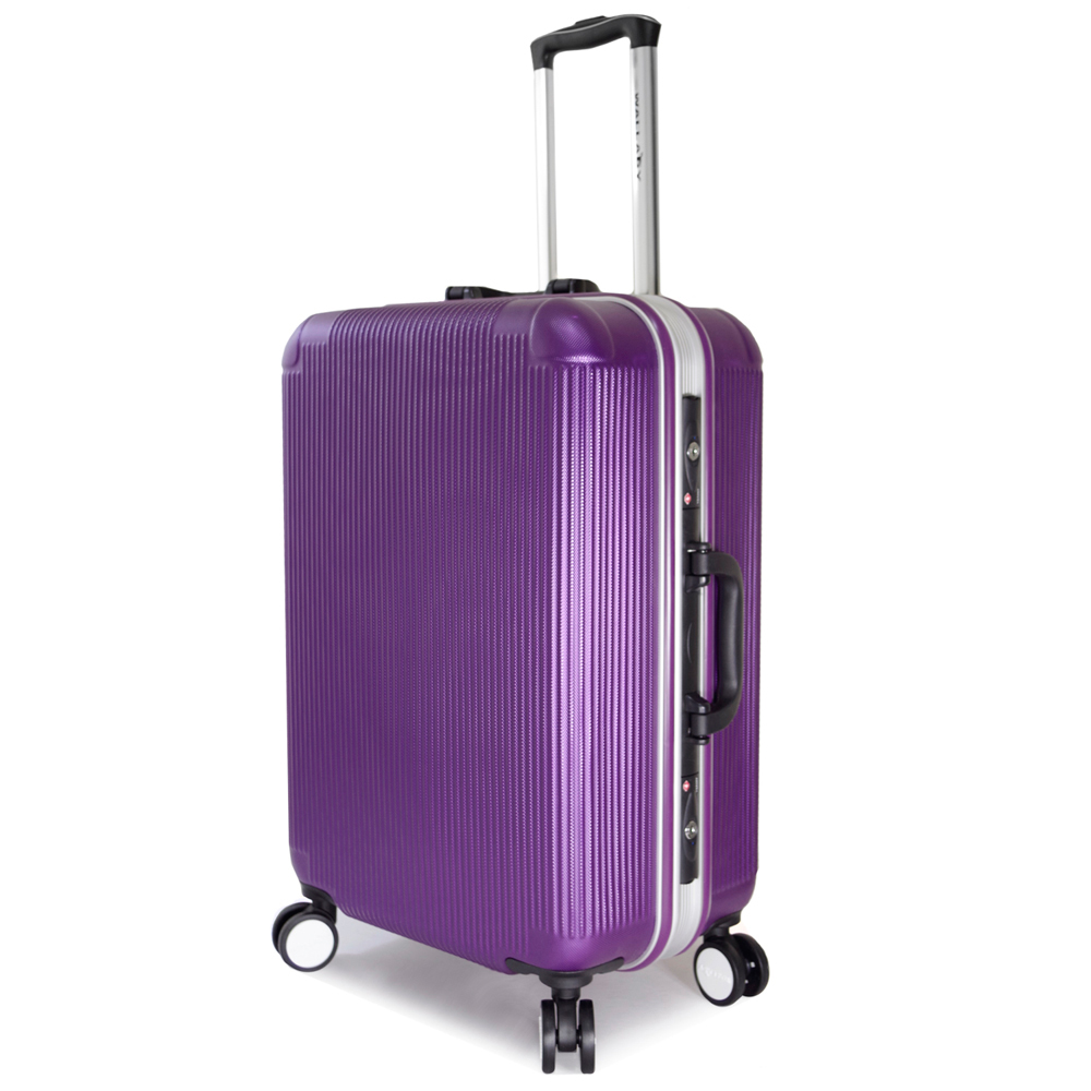 【WALLABY】24吋直條紋ABS鋁框行李箱/魅力紫(HTX-1503-24P)