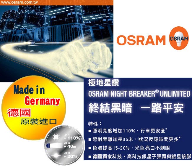 OSRAM 極地星鑽 Night Breaker UNLIMITED 公司貨(H11)