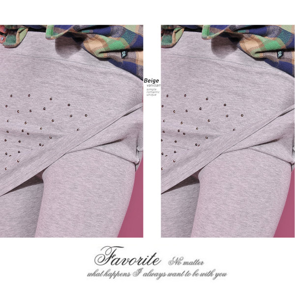 Aimee Toff 韓版氣質鉚釘素色棉質假兩件內搭褲裙(淺灰)