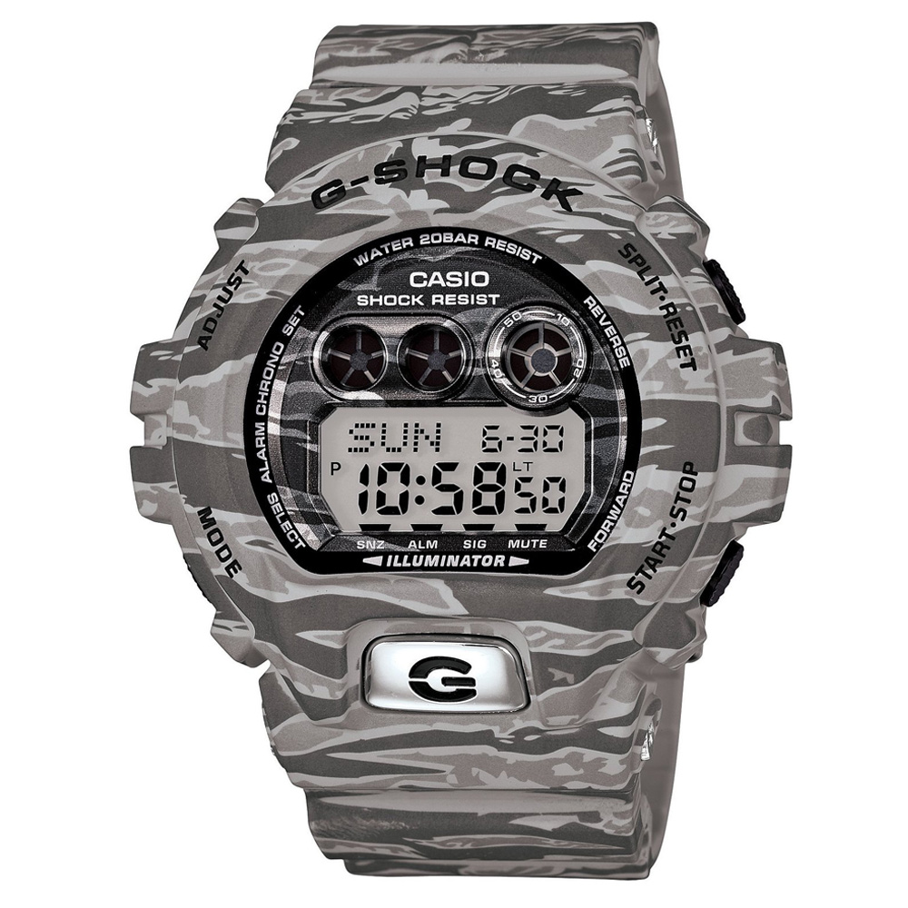 G-SHOCK 狂野虎斑迷彩街頭時尚風休閒錶(GD-X6900TC-8)-冷冽灰/53.9mm