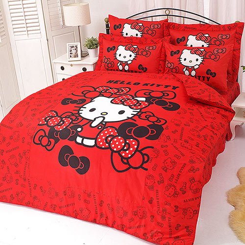 HELLO KITTY 我的小可愛系列-單人純棉三件式床包兩用被組(紅)
