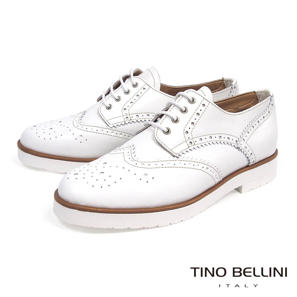 Tino Bellini 義大利進口中性白底綁帶牛津鞋_ 白