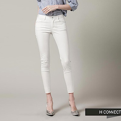 H:CONNECT 韓國品牌女裝-經典純色素面修身長褲-白(快)