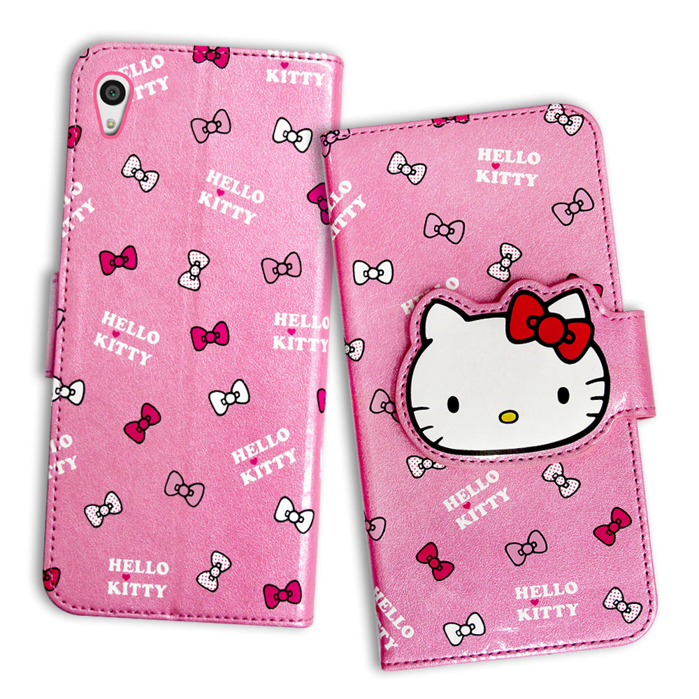Hello Kitty SONY Xperia Z5 閃粉絲紋皮套(蝴蝶結粉)