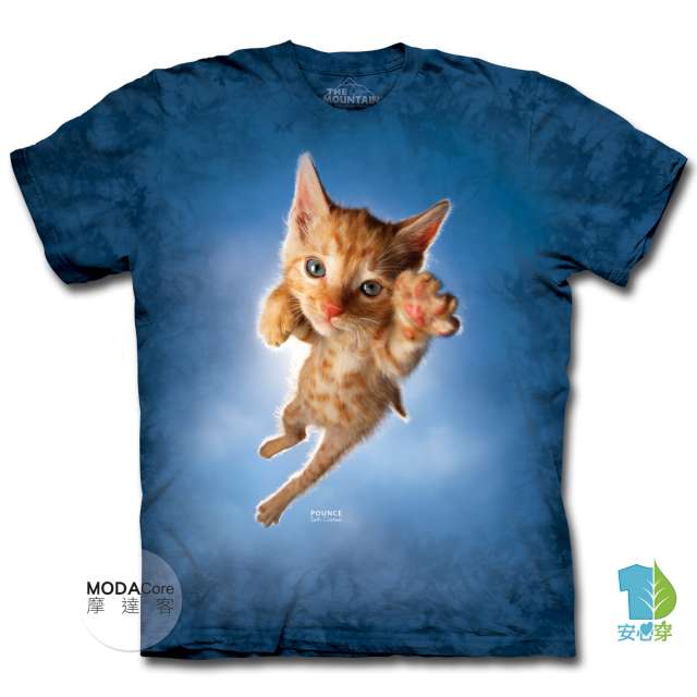 摩達客 美國進口The Mountain 藍跳躍撲小貓 短袖T恤