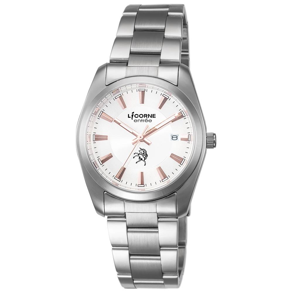 LICORNE力抗錶 簡約時尚設計都市手錶 玫瑰金x銀/36mm