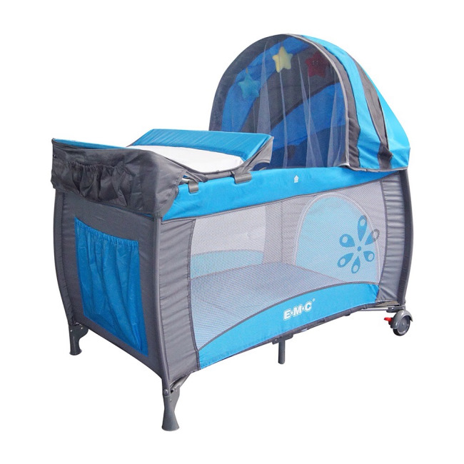 EMC 豪華型嬰幼兒安全遊戲床(平安藍)含雙層架+尿布台