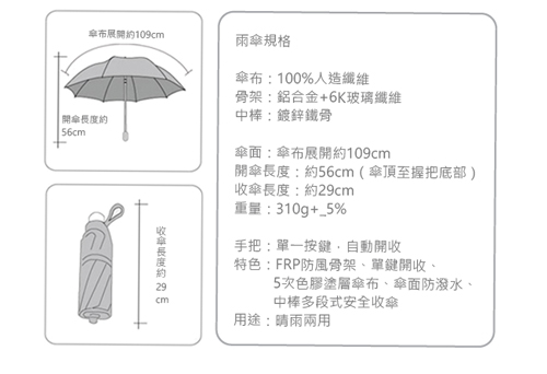 2mm 100%遮光 黑膠降溫多段式自動開收傘 (點點)