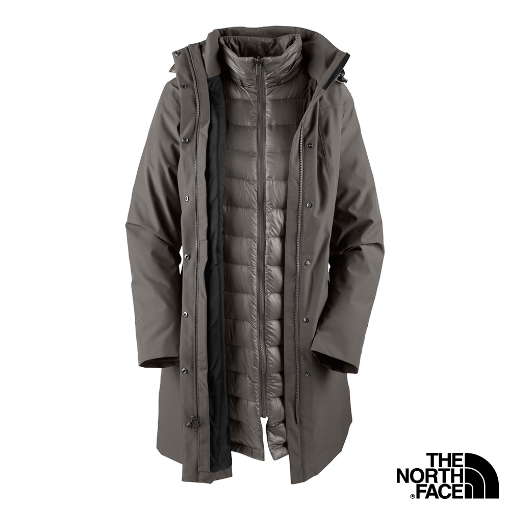 The North Face 女 HyVent 防水羽絨大衣 墨灰