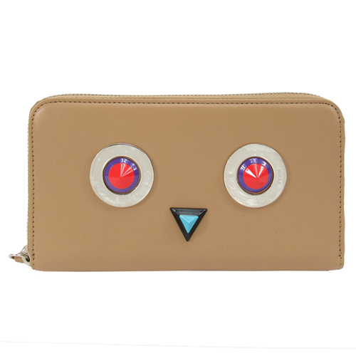 FNEDI 小牛皮圓眼睛鏈ㄇ字拉鍊夾(駝)