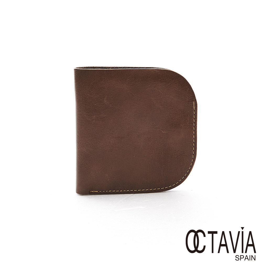OCTAVIA8真皮 -   BACKUP  口袋式極簡式二折油蠟牛皮短夾 - 方咖棕