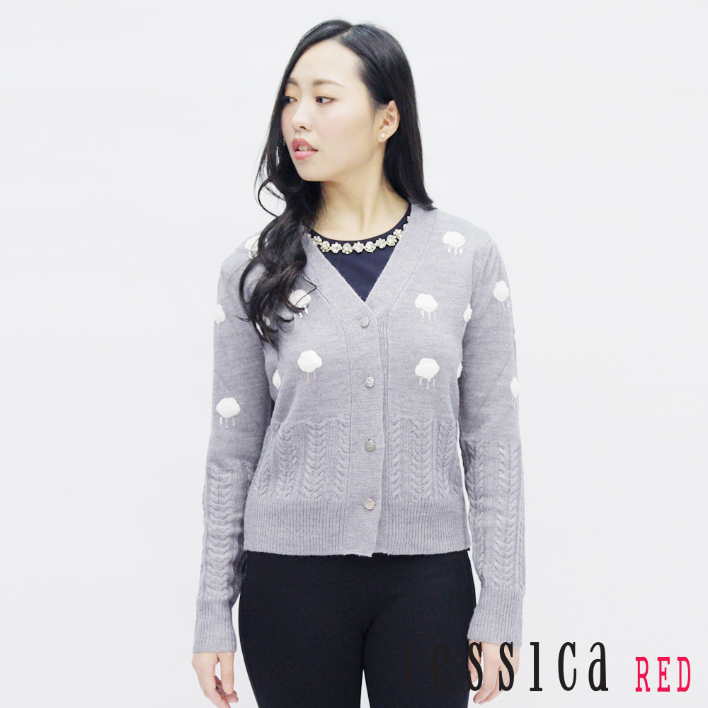 JESSICA RED - 俏皮雲朵造型開襟衫 （灰）