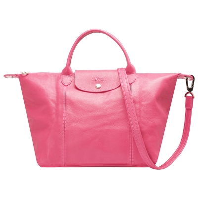 longchamp le pliage cuir 混羊皮短把手提/斜背包(中-泡泡粉)