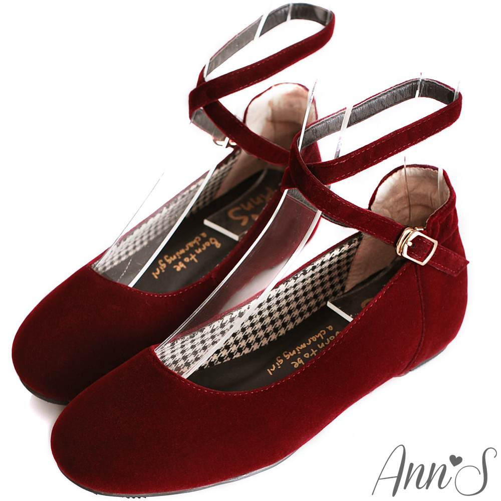 Ann’S可愛甜美-芭蕾繫帶內增高娃娃鞋 素面紅